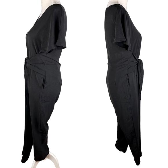 Polagram Jumpsuit Black Medium Short Sleeve Front Zipper V-Neck Tie - Picture 4 of 13